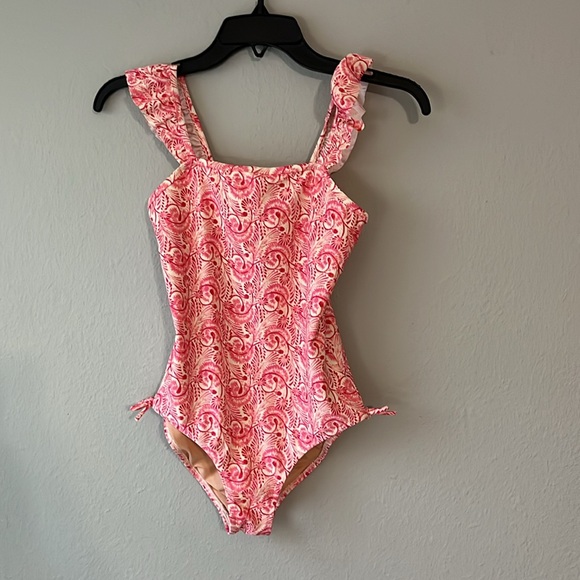 Crewcuts girls pink paisley ruffle one piece size 14 - Picture 3 of 7
